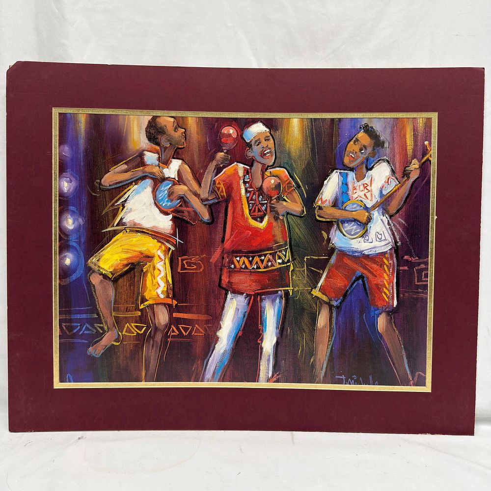 Lot 149: Contemporary African Style Folk Art Musicians Print