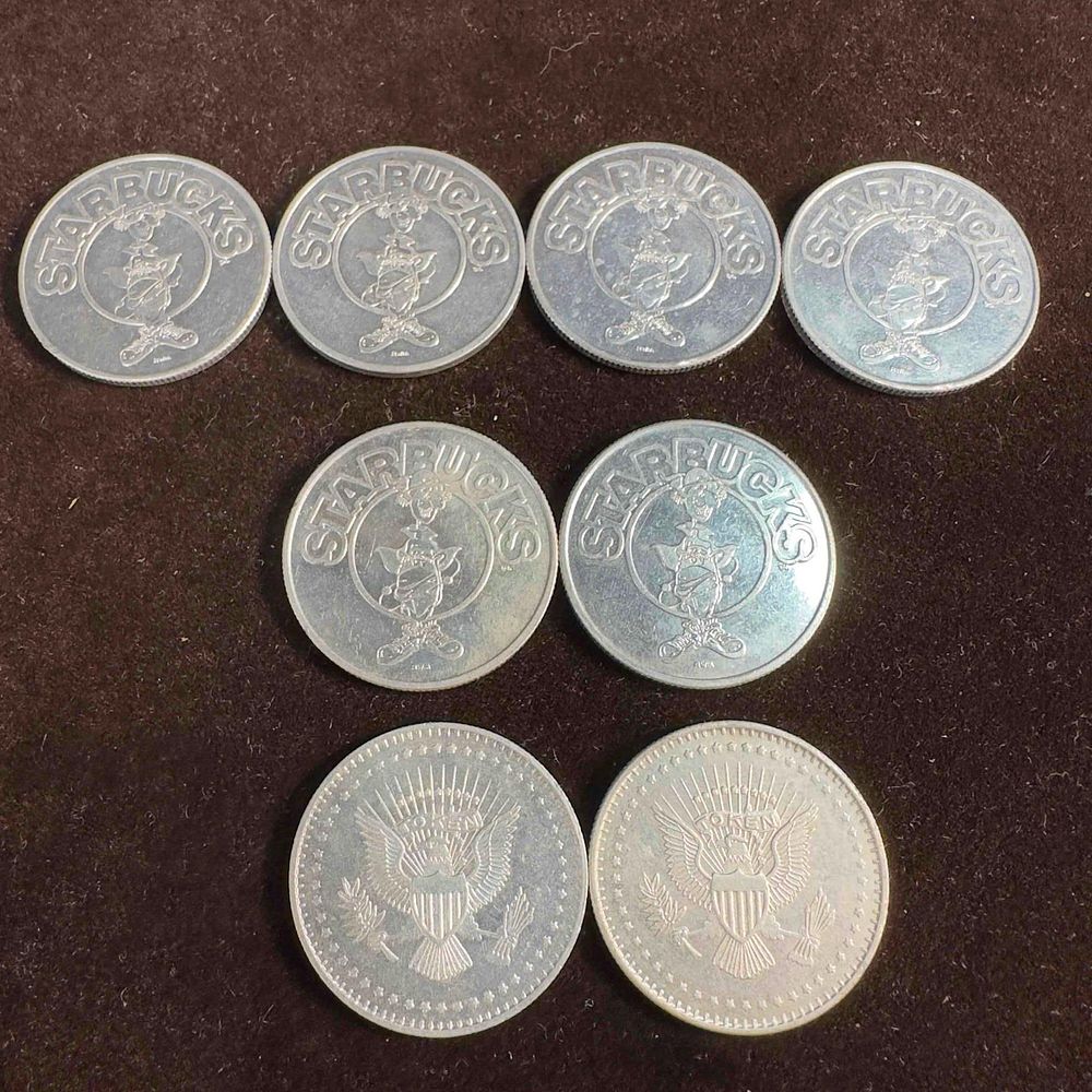 Lot 150: Starbucks Star Points Game Token Gaming Great American Video Arcade Tokens Set of Eight