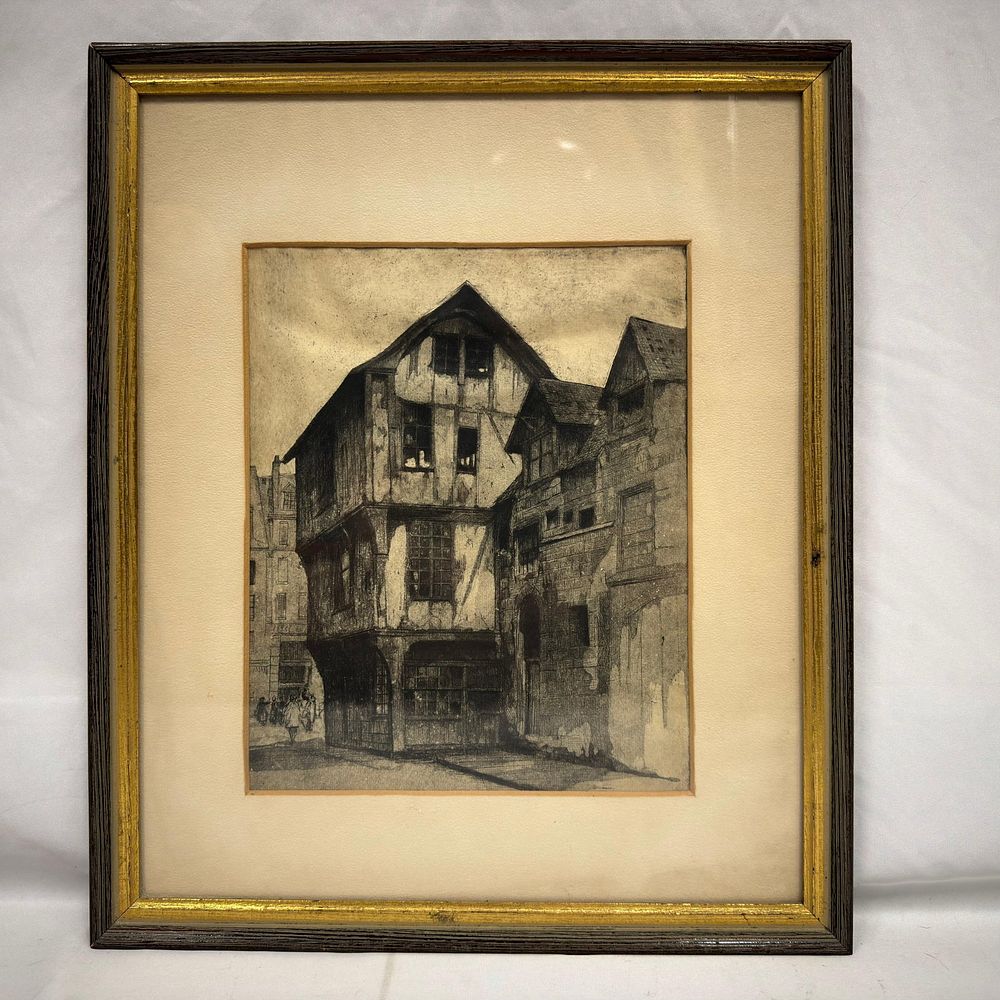 Lot 151: Architectural Etching of European Half Timbered Buildings Framed
