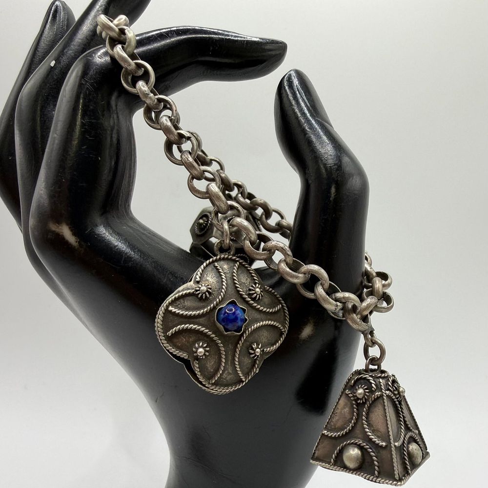 Lot 156: Stone Fob Charm Chunky Link 800 Silver Bracelet ER55