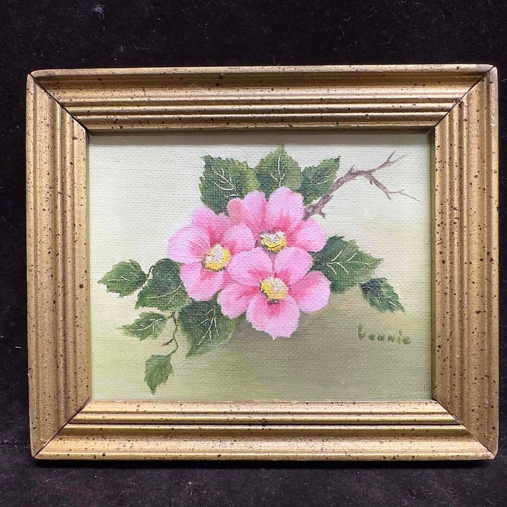 Lot 179: Vennie Grant Pink Flower Floral Cluster Small Oil On Canvas Framed