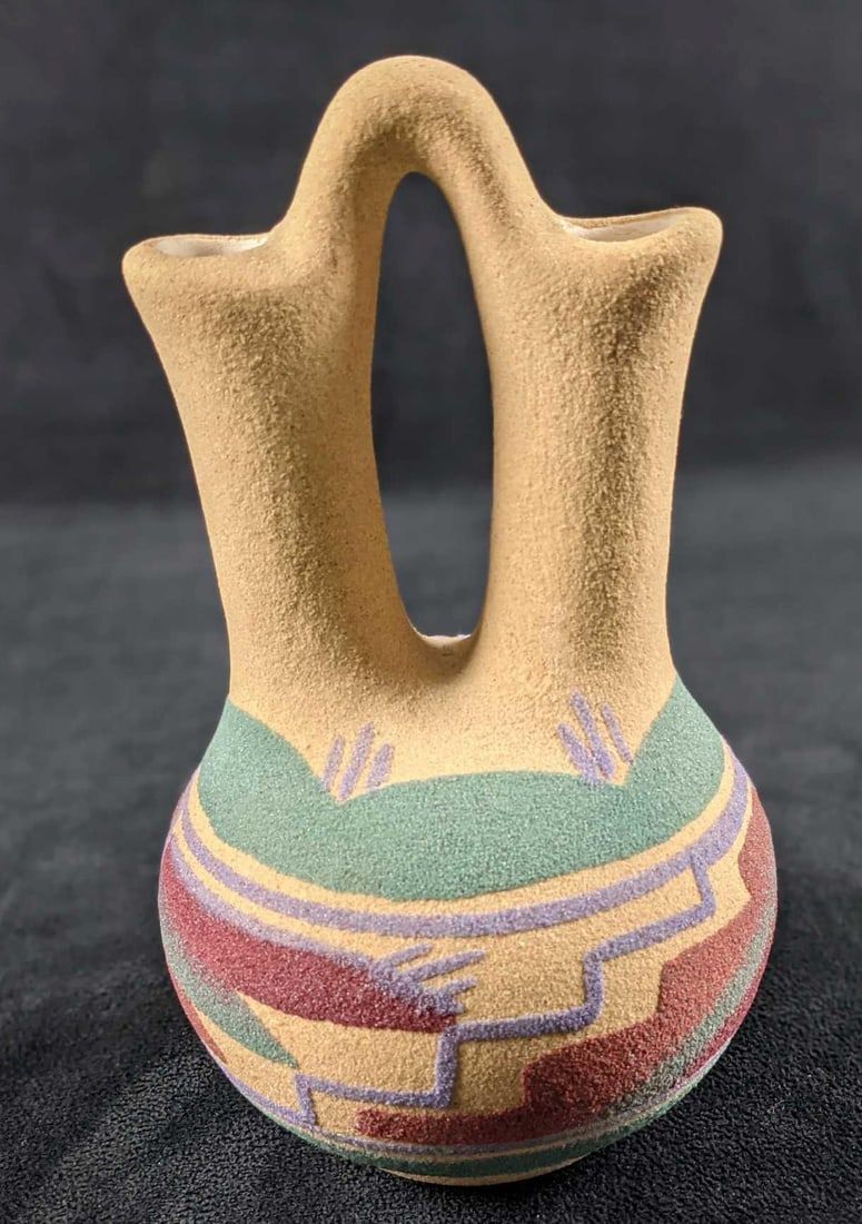 Lot 189: Hand Painted Navajo Native American Sand Wedding Vase