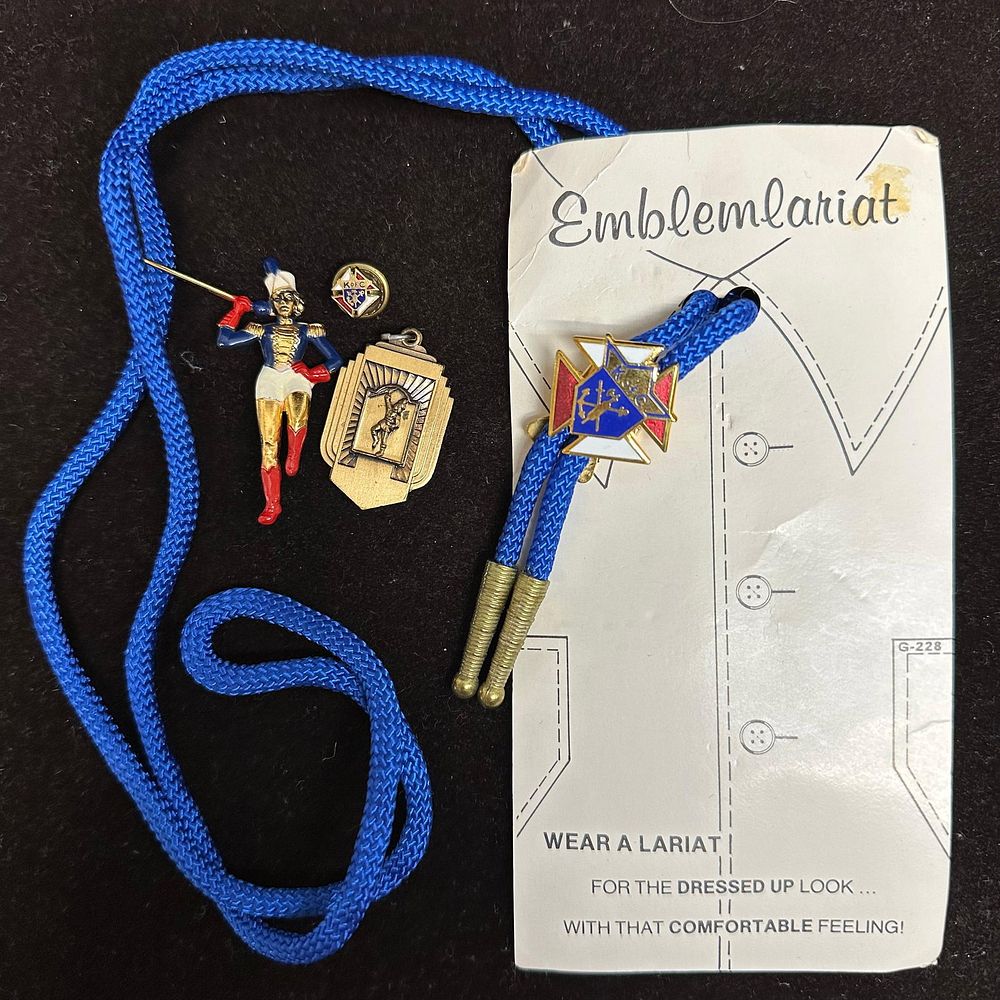 Lot 212: Knights of Columbus K of C Emblem Lariat and Lapel Pin Lot Twirler Medal