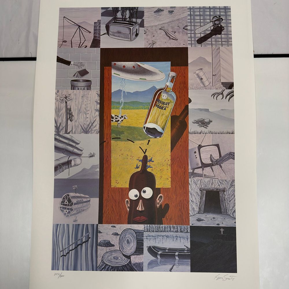 Lot 219: Kenny Scharf Pop-Surrealist Cartoon Style Absolut Ad Art Print Signed and Numbered 252 of 400