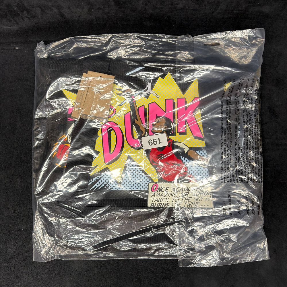 Lot 232: Jordan Canvas Tote Bag Black Comic Pop Art Graphic Dunk Shoulder Bag MA0955
