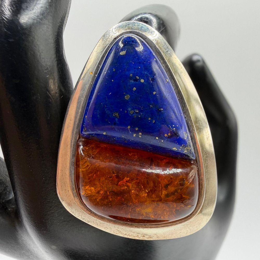 Lot 299: DTR Jay King Triangular Lapis and Amber Resin Sterling Silver Ring Sz 10
