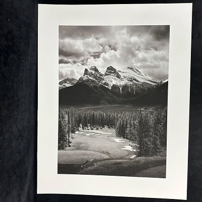 Three Sisters Mountain Canmore Alberta Canadian Rockies Black and White Inkjet Photo Print. Black 