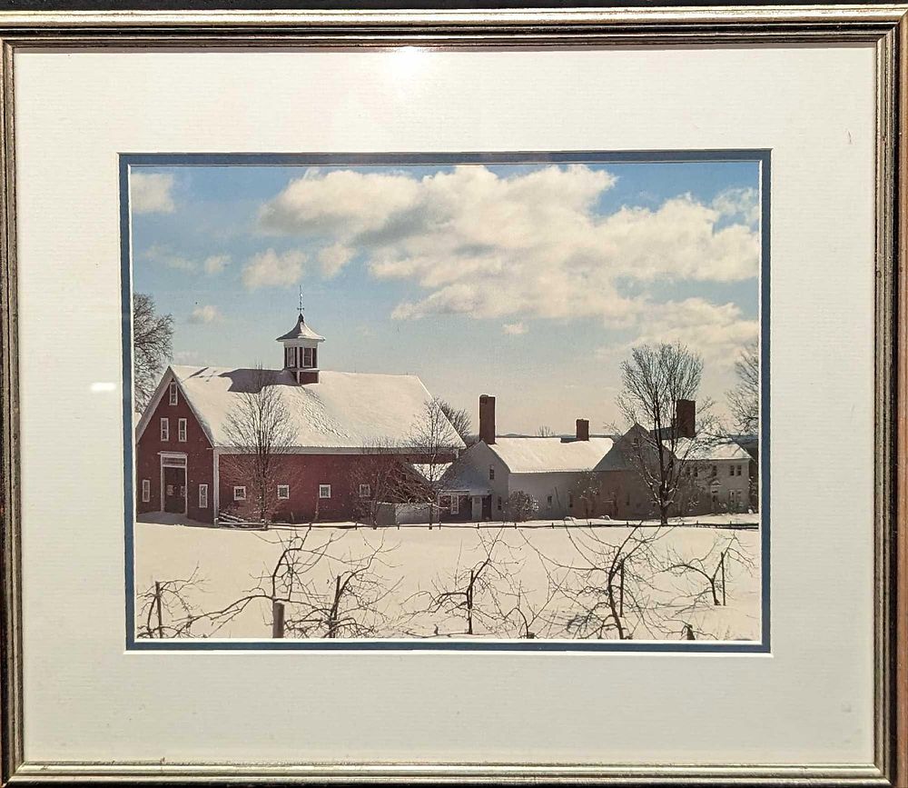 Lot 318: Framed Snow Covered Winter Barn Photo