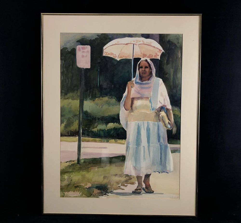 Lot 338: Vintage Original Sighed Schubert " Medicine Woman First State" Water Colors On Canvas Painting