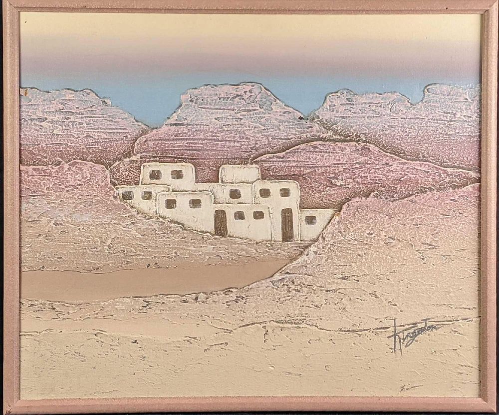 Lot 366: Framed Original Acrylic On Canvas Adobe Houses