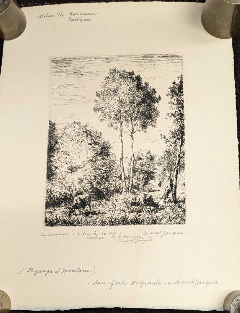 Lot 377: Vintage Signed Marcel Jacque French Sheep Etching
