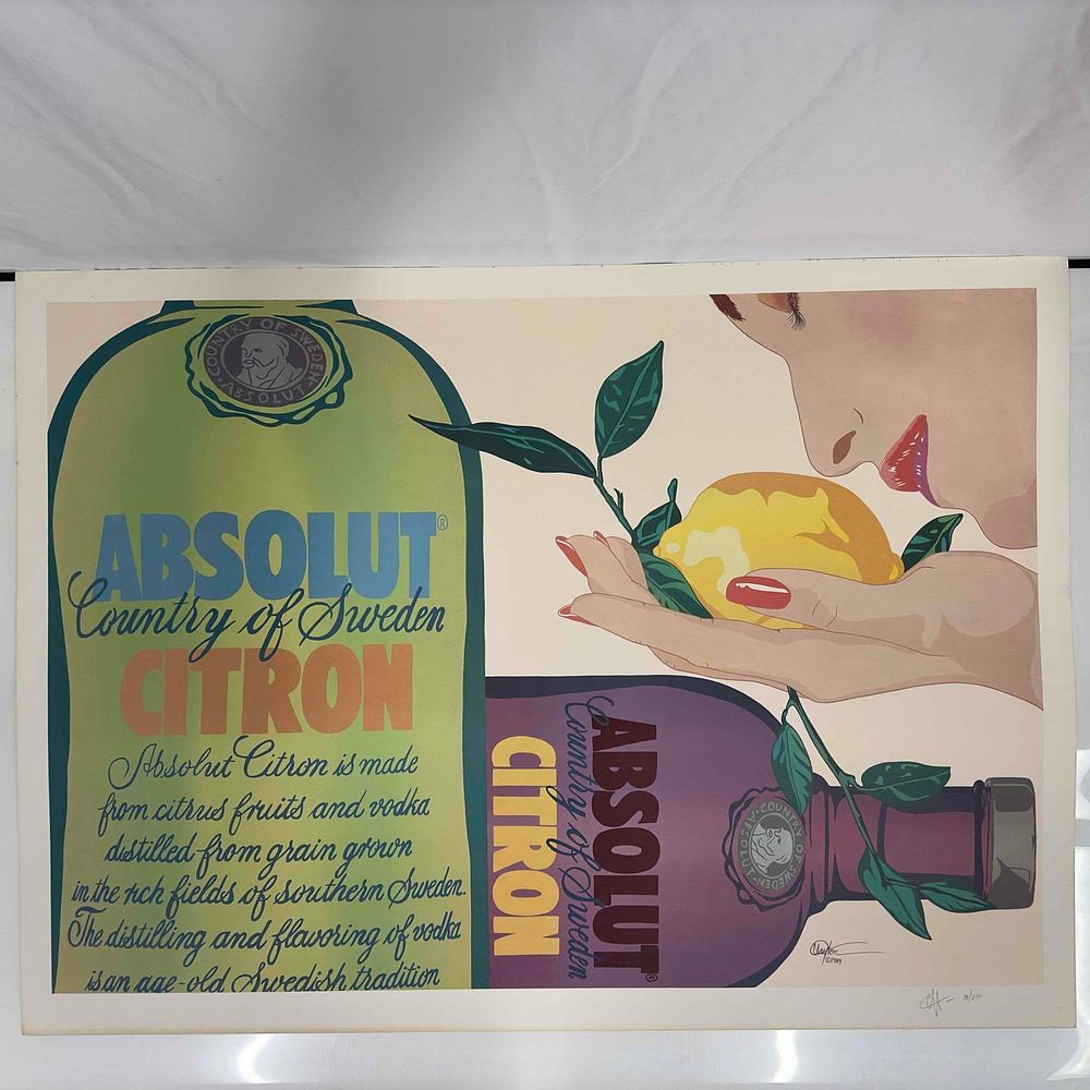 Lot 495: Absolut Citron Vodka Clayton Lefevre Artist Signed Limited Edition Large Lithograph