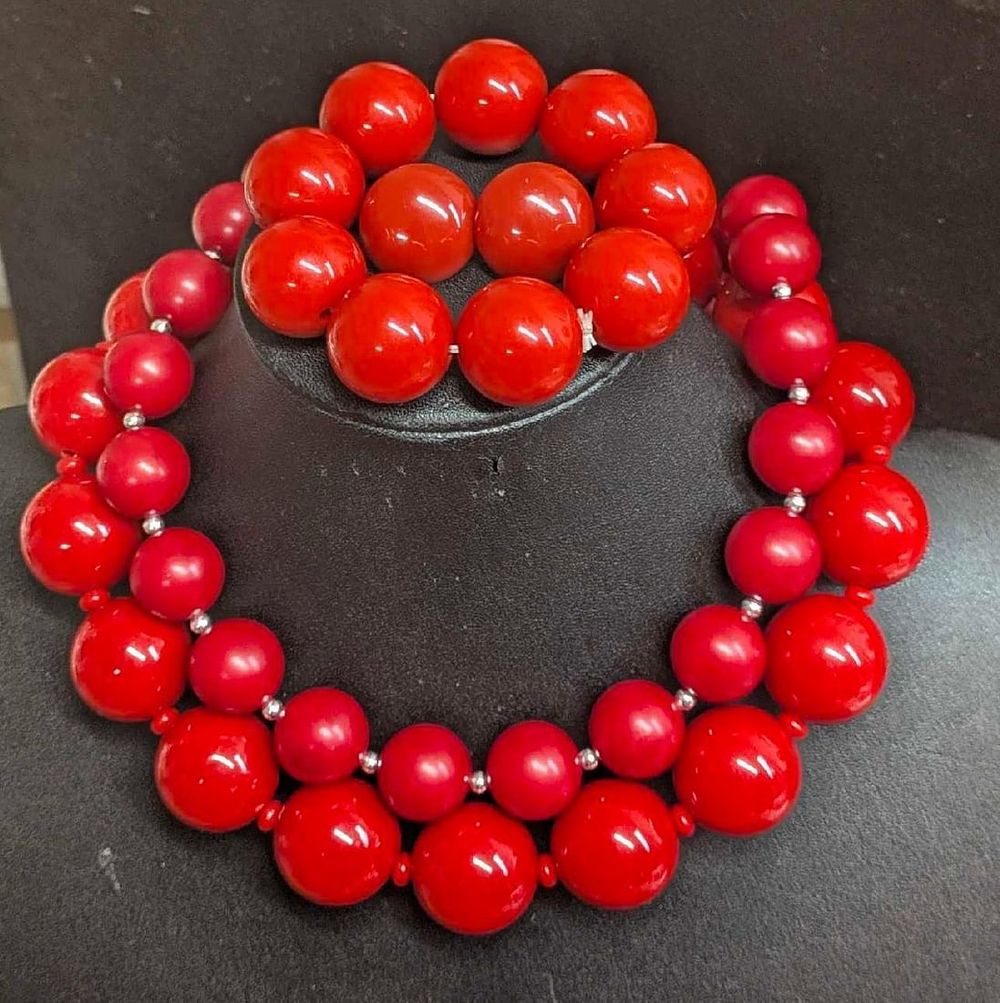 Lot 226: Vintage Resin Red Ball Necklaces Bracelets Earrings
