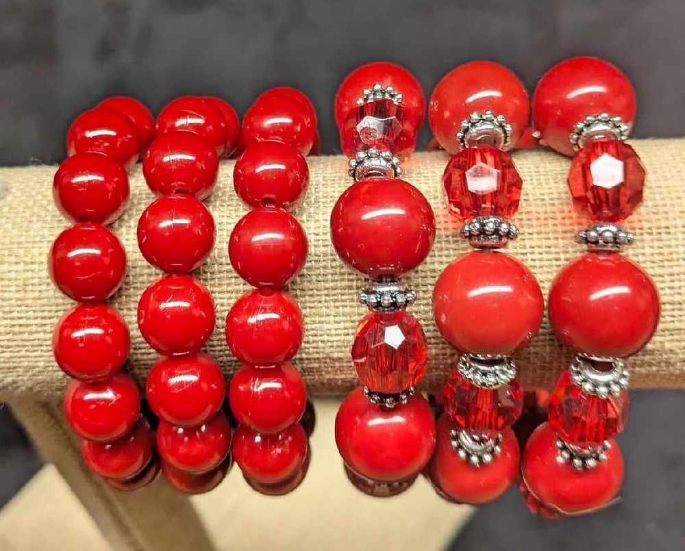 Lot 230: Vintage Resin Red Ball Stretch Bracelets