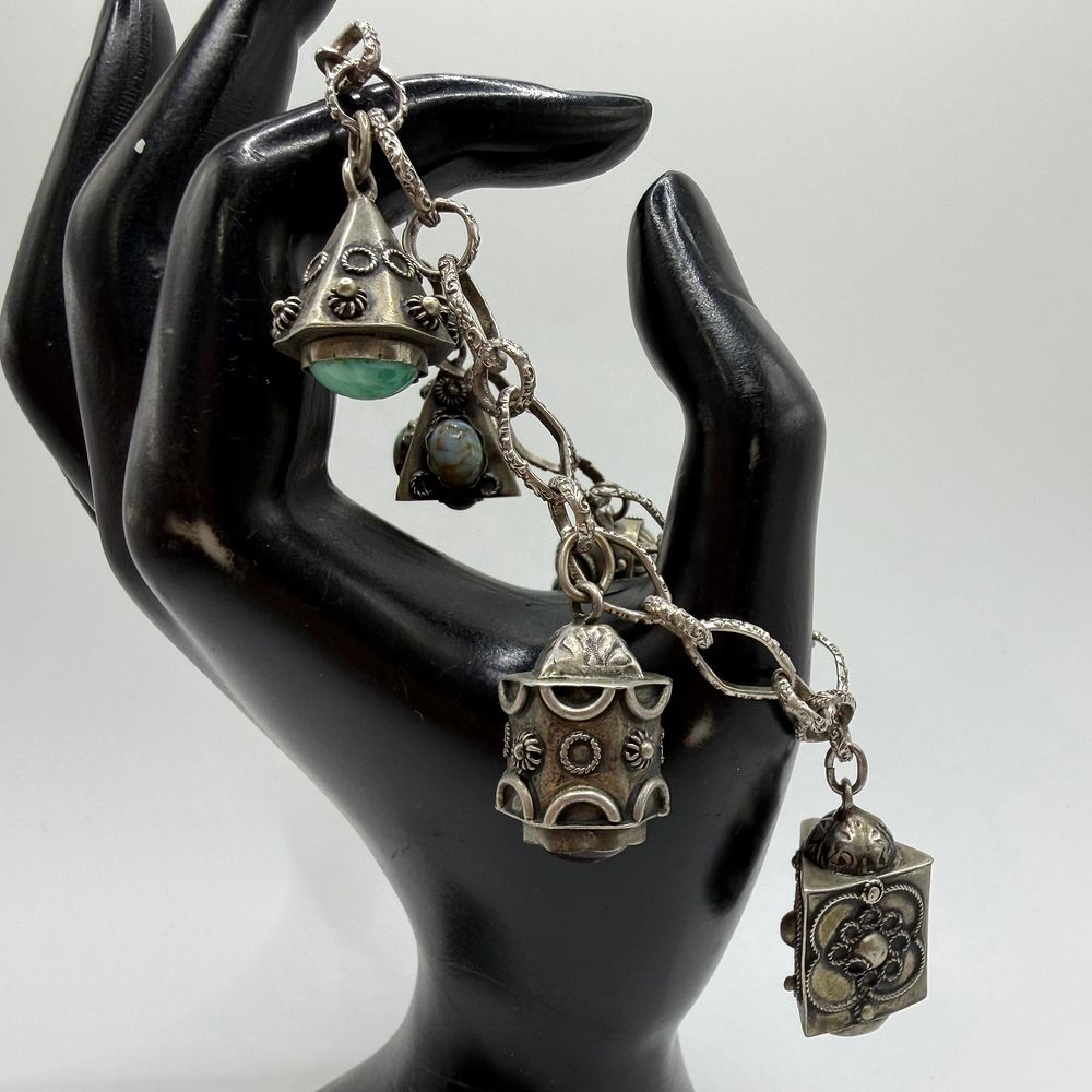 Lot 237: 800 Silver Five Ornate Fob Charm Bracelet ER51 Chain Link Silverwork