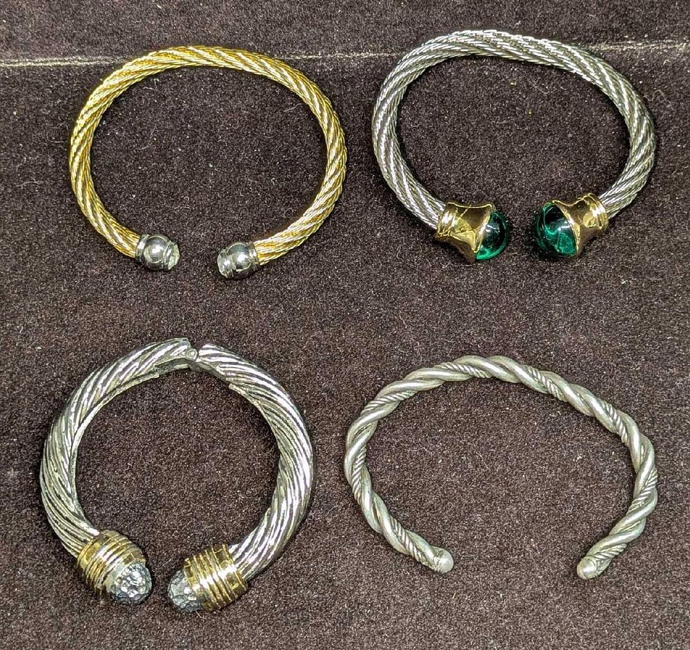 Lot 249: 4 Vintage Gold Silver Tone Cuff Bracelets