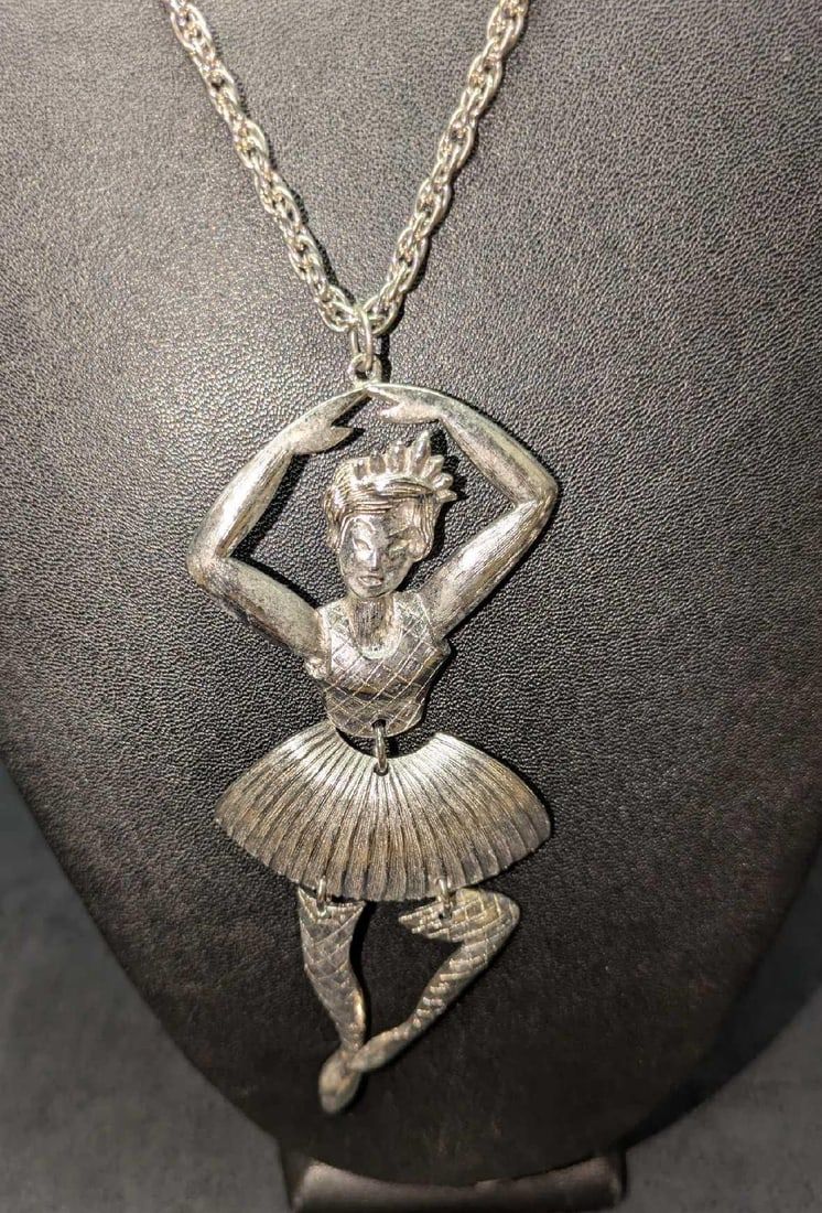 Lot 269: Articulated Silver Tone Jointed Ballerina Pendant And Necklace