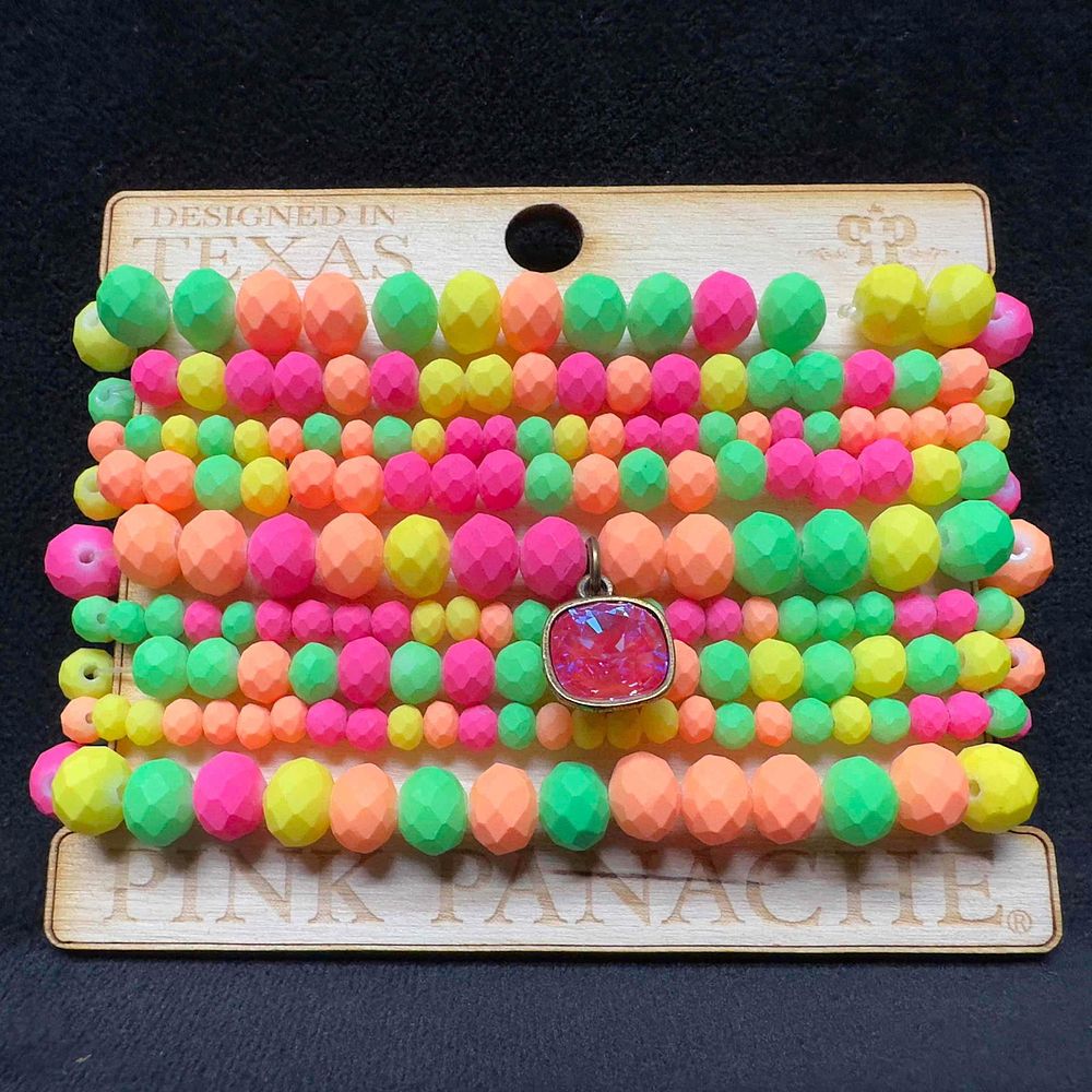 Lot 285: Nine 9 Strand Beaded Bracelet Set Pink Panache Light Bright Colors