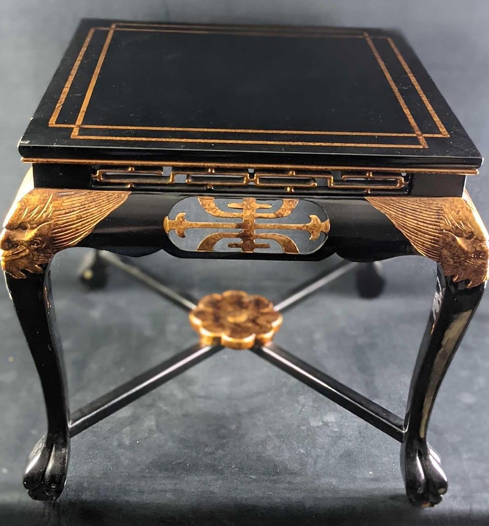 Lot 286: Oriental Black Lacquer Gold Inlay Coffee Table