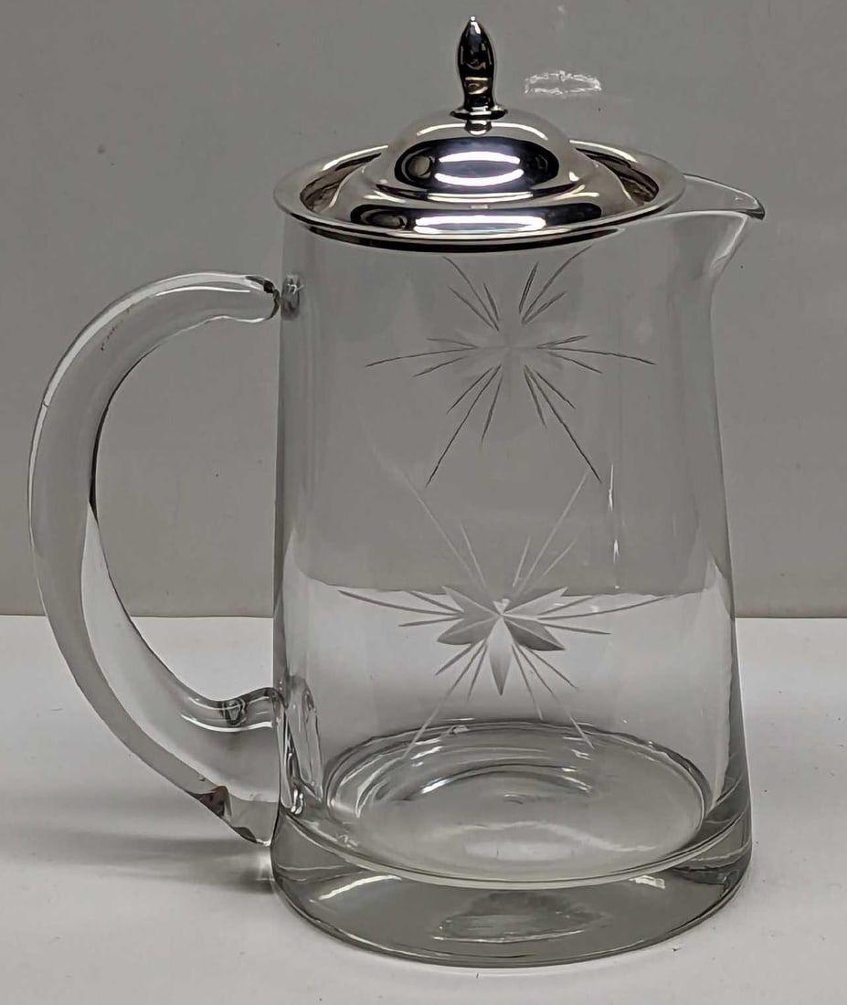 Lot 290: Crystal Star Burst Cream Pitcher With Sterling Lid