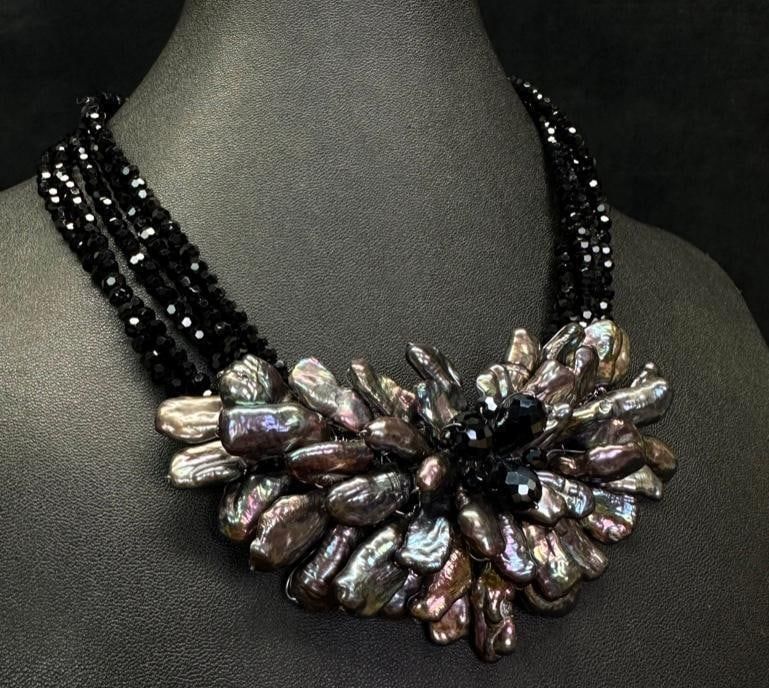 Lot 295: Multi-Strand Black Crystal Baroque Pearl Necklace