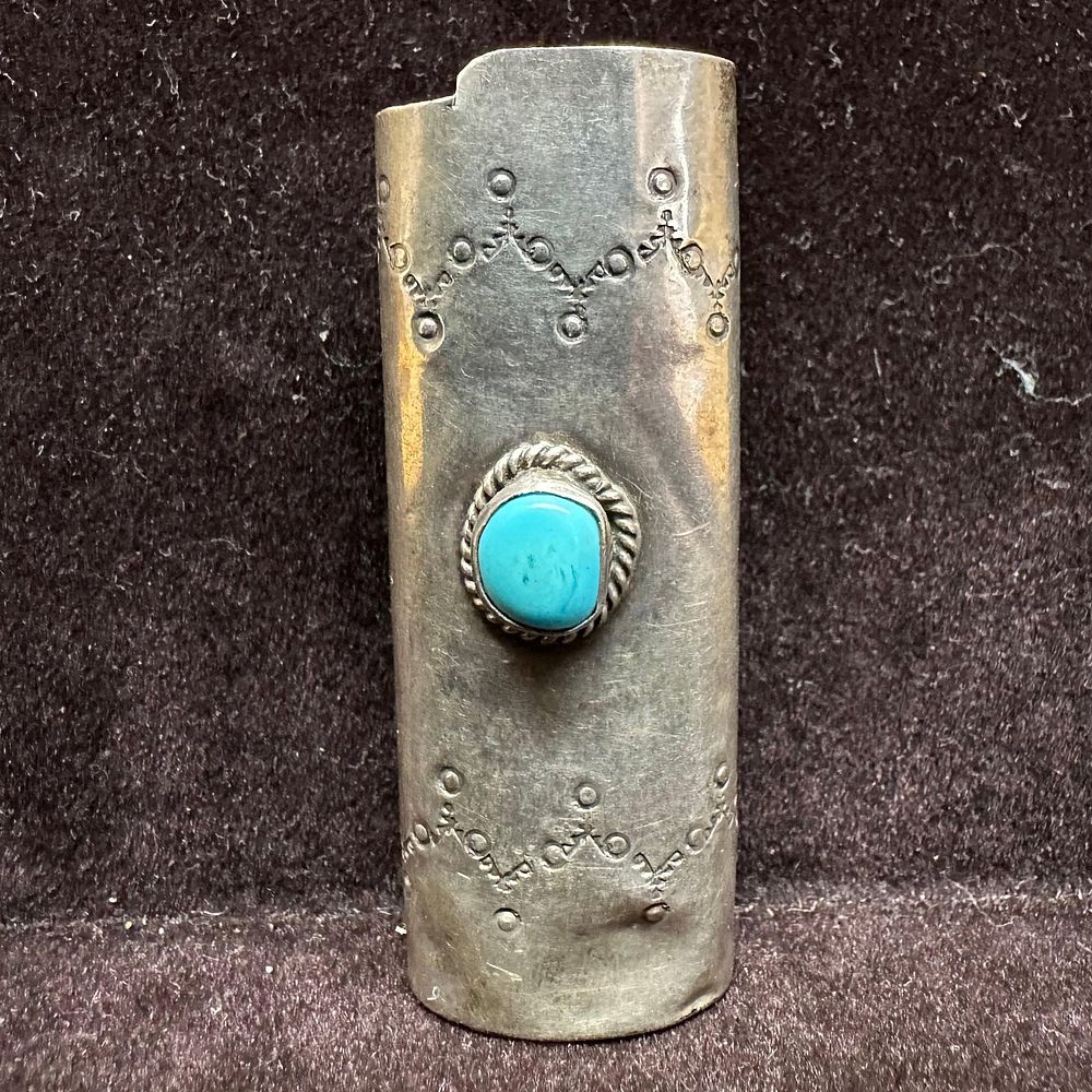 Lot 330: Silver Turquoise Lighter Case Southwestern Navajo Style