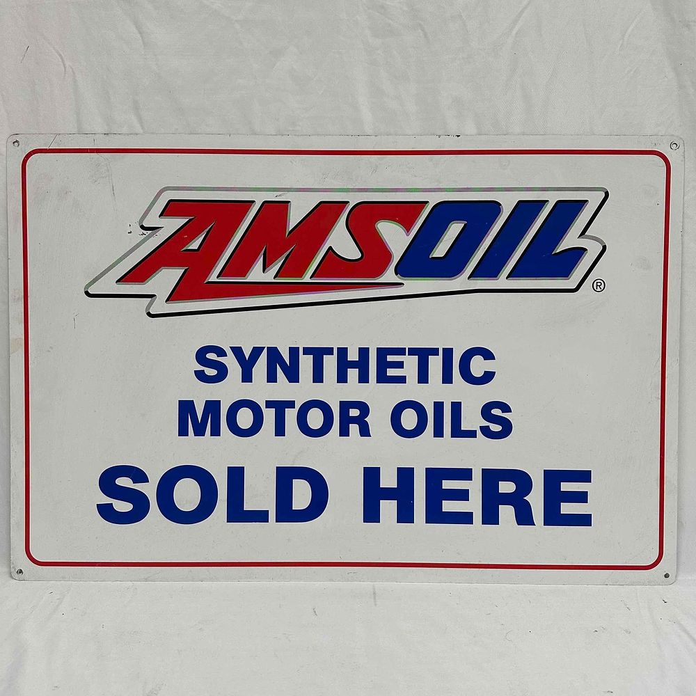 Lot 333: AMSOIL Synthetic Motor Oils Sold Here Amsoil Oil Company Ad Advertisement Garage Decor Metal Sign