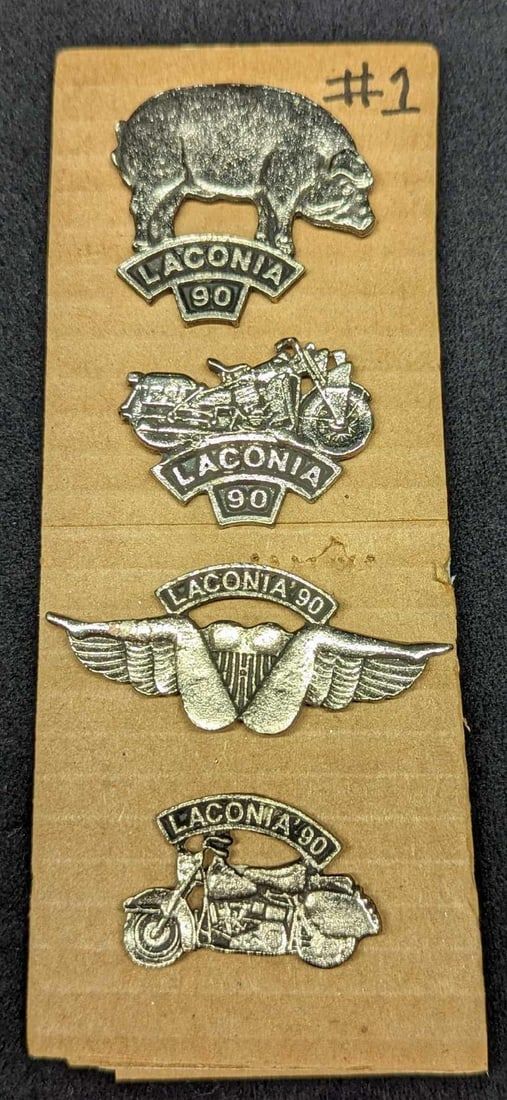 Lot 392: 4 Silver Tone 1990 Bike Week Laconia Pinback Pins