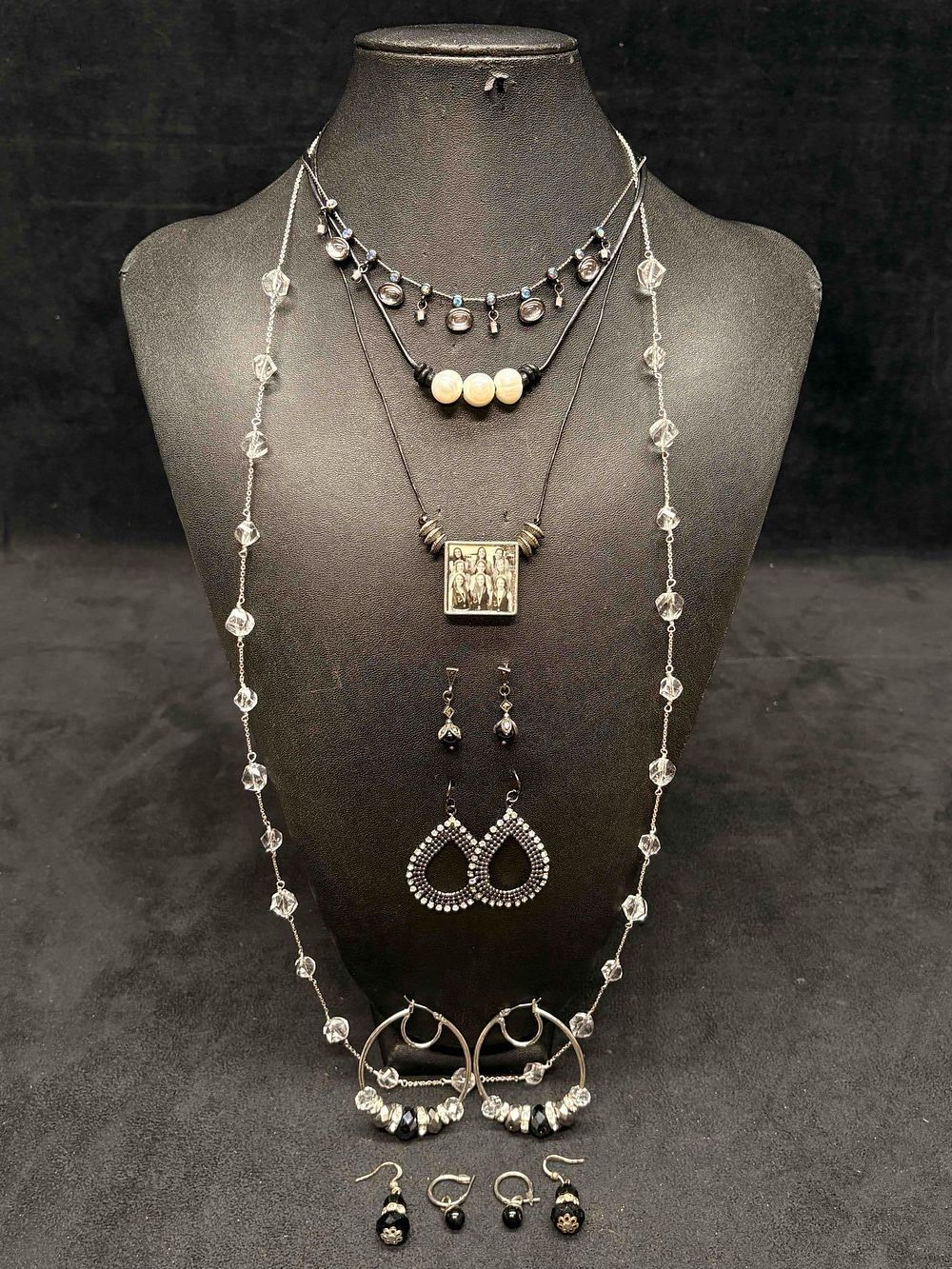 Lot 449: 9pc Monochromatic Silver Linings Mixed Costume Jewelry Lot