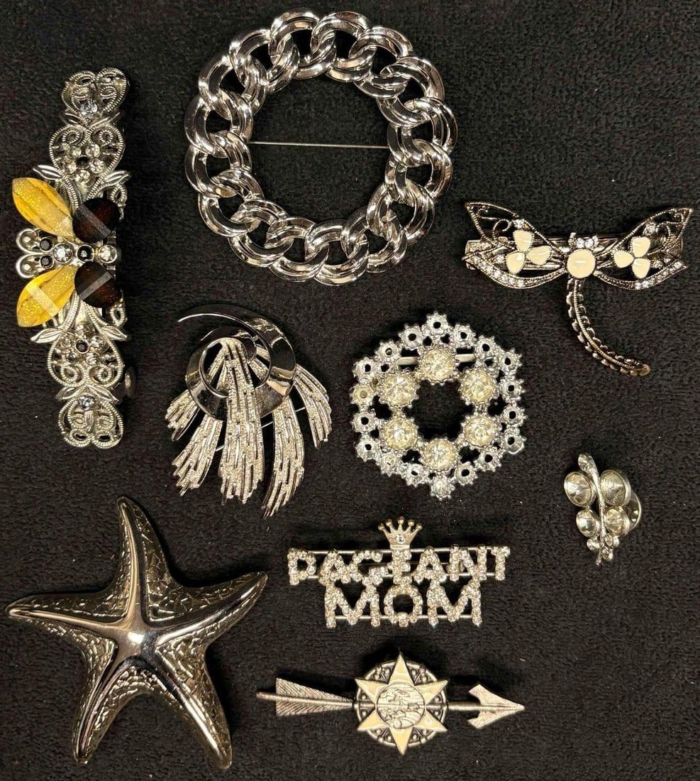 Lot 451: 9pc Curated Keepsakes Silver Brooches and Pins Lot