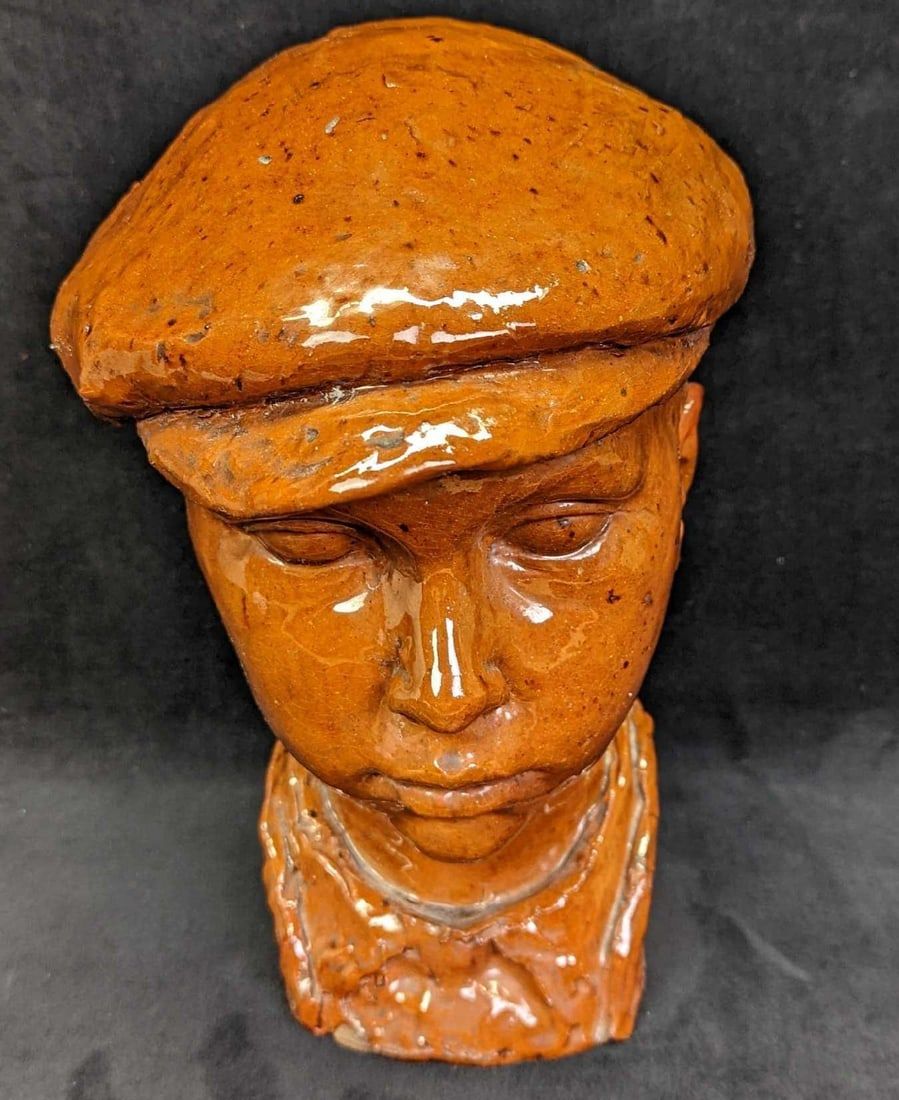 Lot 481: Hand Sculpted Clay Boy Head With Cap