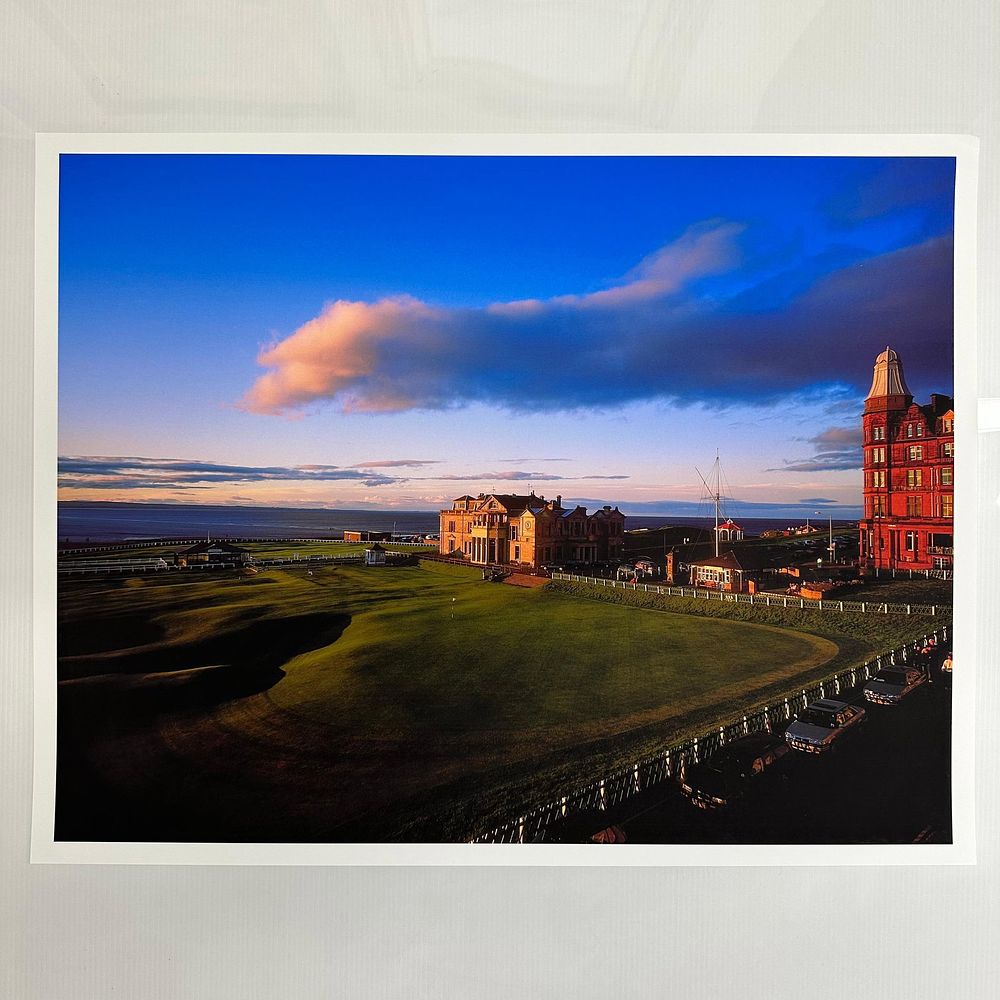 Lot 184: St. Andrews Old Course Golf Photo Print Clubhouse and Royal Hotel Sunset Scene