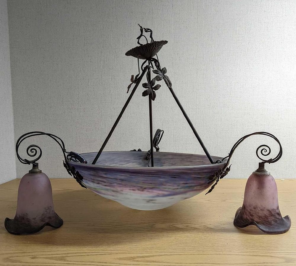 Lot 238: Muller Freres Art Nouveau Domed Chandelier