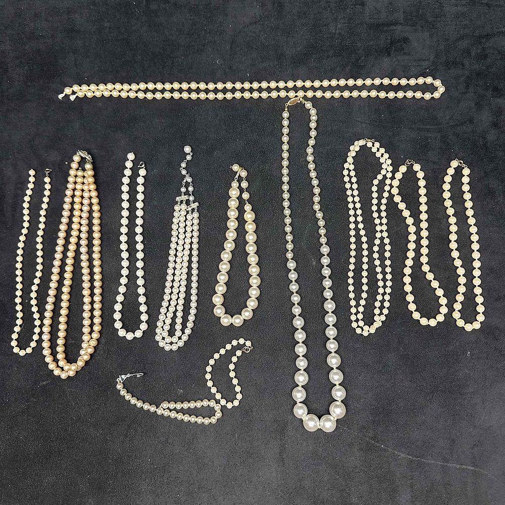 Lot 273: Lot of Costume Pearl Necklaces and Bracelets Assorted Strands Faux and Imitation Pearls