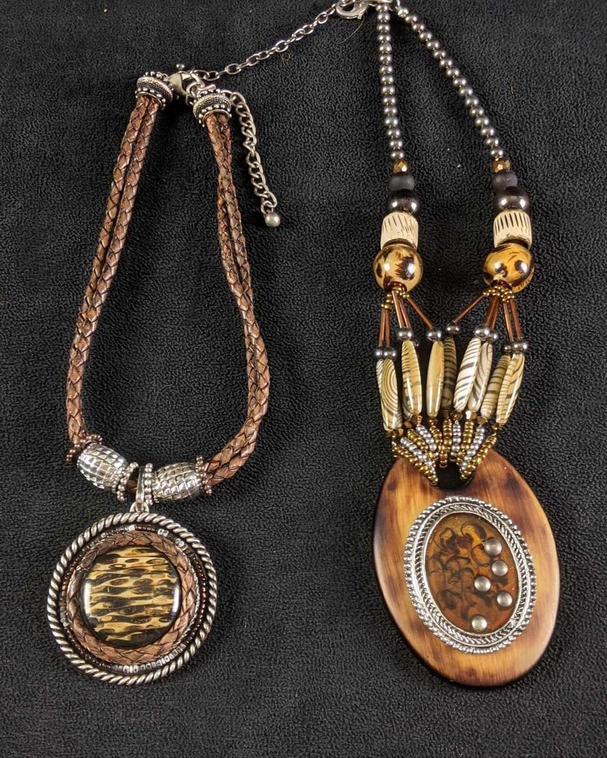Lot 292: Earth Toned Necklaces With Large Pendants