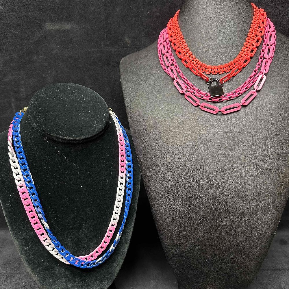 Lot 305: Melania Clara Bright Color Chain Modernist Style Necklace Set of Seven