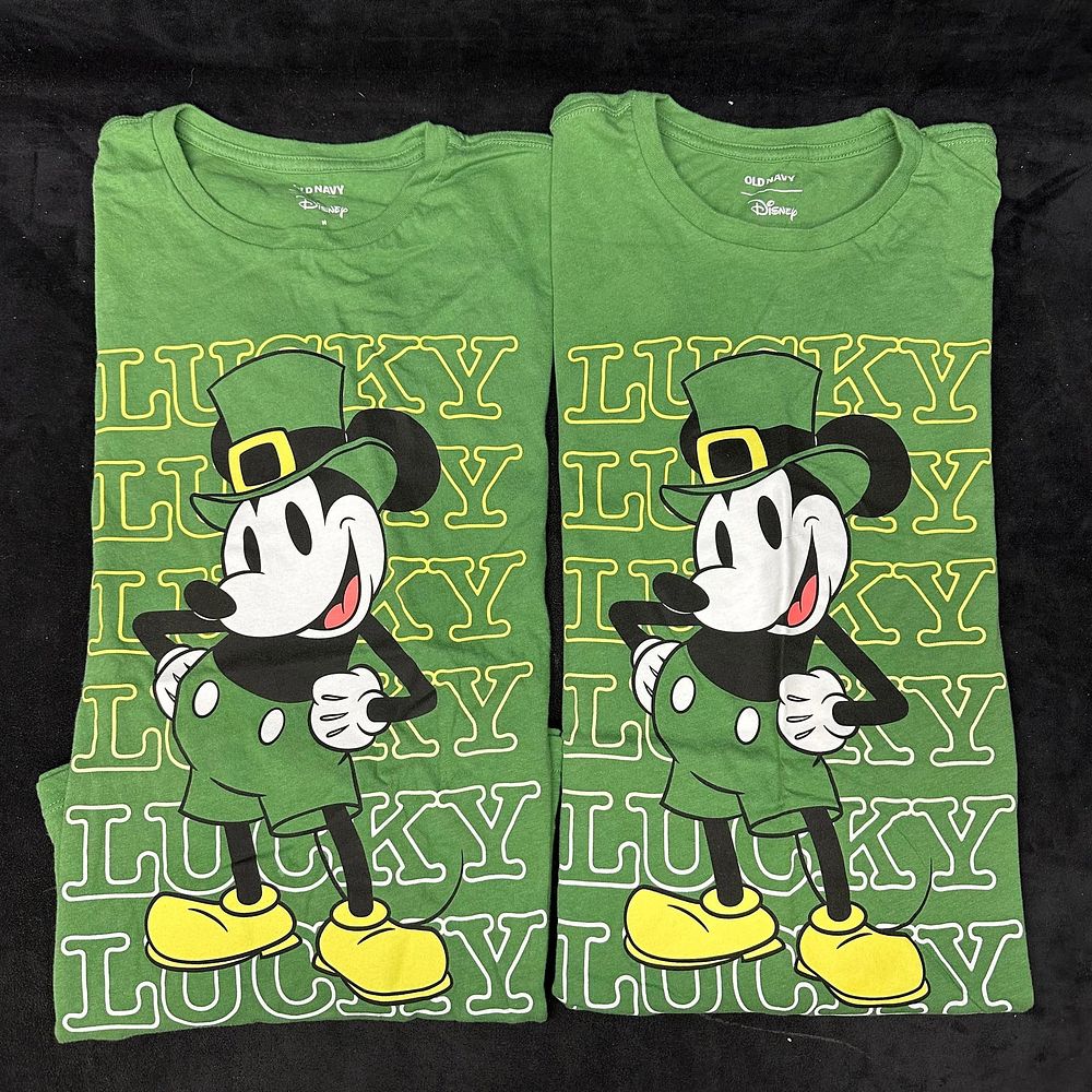 Lot 313: Two Old Navy Disney Mickey Mouse St. Patrick's Day Lucky T-Shirts Green Medium