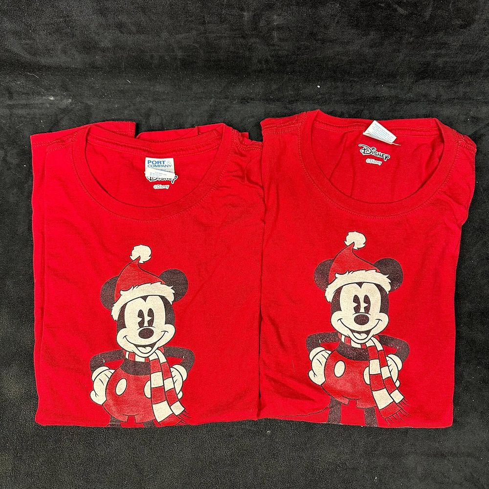 Lot 329: Two Disney Mickey Mouse Christmas T-Shirts Red Women’s Medium