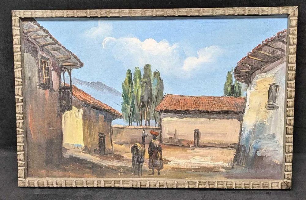 Lot 343: Framed Vintage Oil On Canvas Man & Llama R72