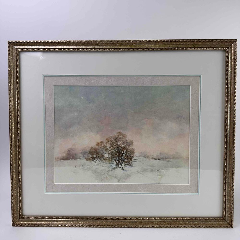 Lot 363: Alferio Maugeri New Snow Tree Scenery Lithograph Framed