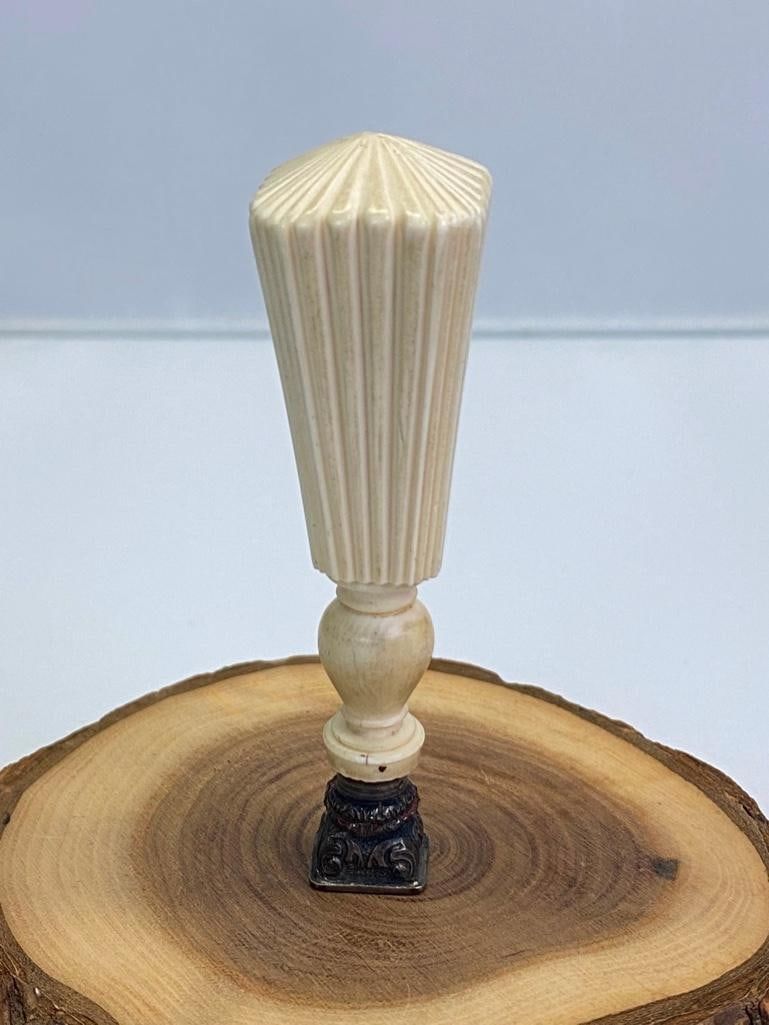 Lot 376: Antique Sterling Desk Seal With Carved Bone Handle