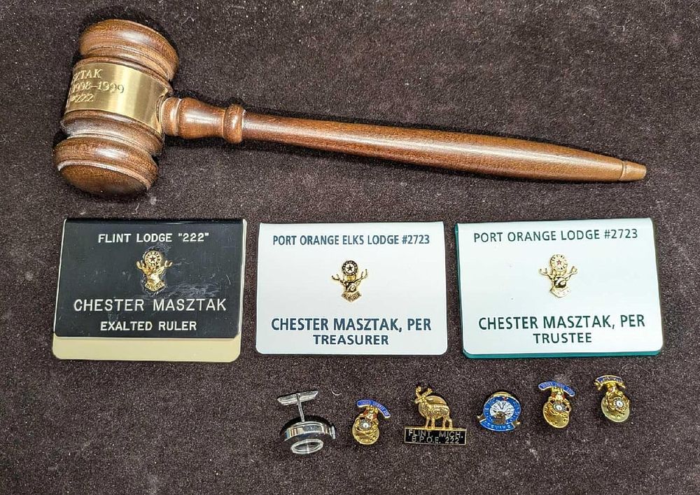 Lot 377: Flint Michigan Port Orange Elks Lodge Hammer & Pins Collection
