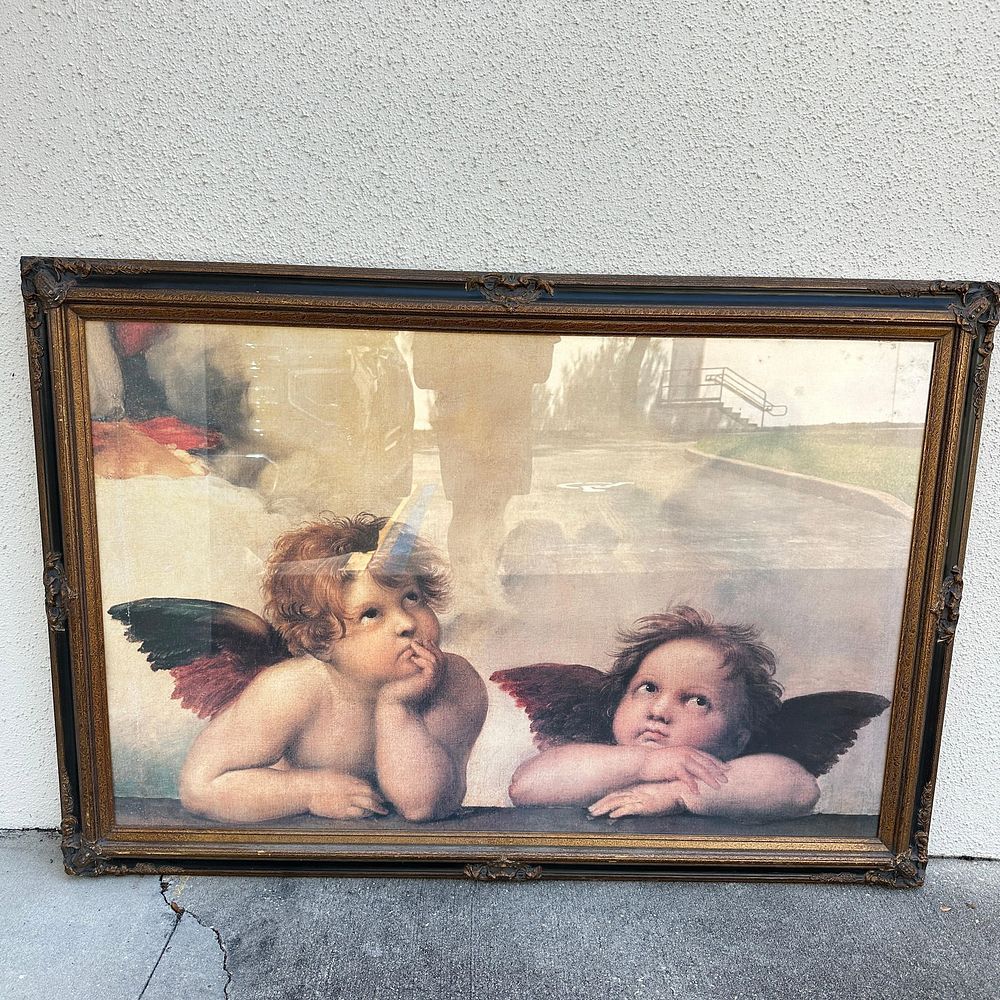 Lot 390: Large Framed Raphael Sistine Madonna Cherub Print After Raphael R235
