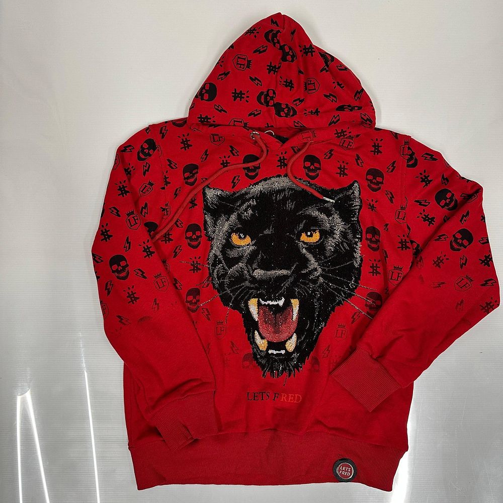 Lot 392: Lets Fred Red Panther Graphic Pullover Hoodie Streetwear Statement Sweatshirt