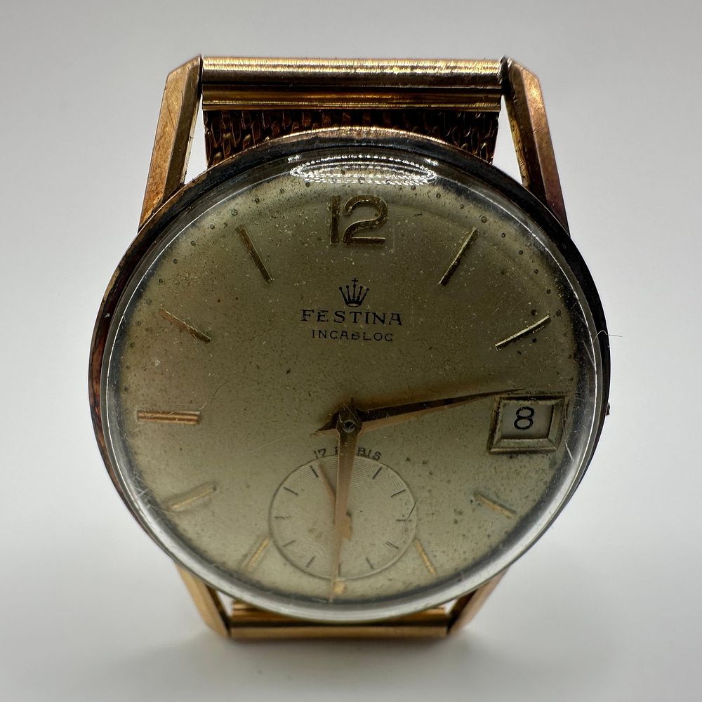 Lot 393: Festina 18K Gold Manual Wind Wristwatch With Mesh Band