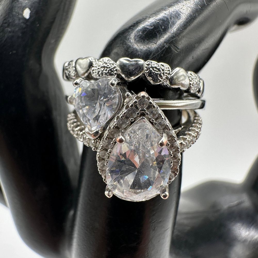 Lot 395: Marked Costume Jewelry Ring Group CZ Accents