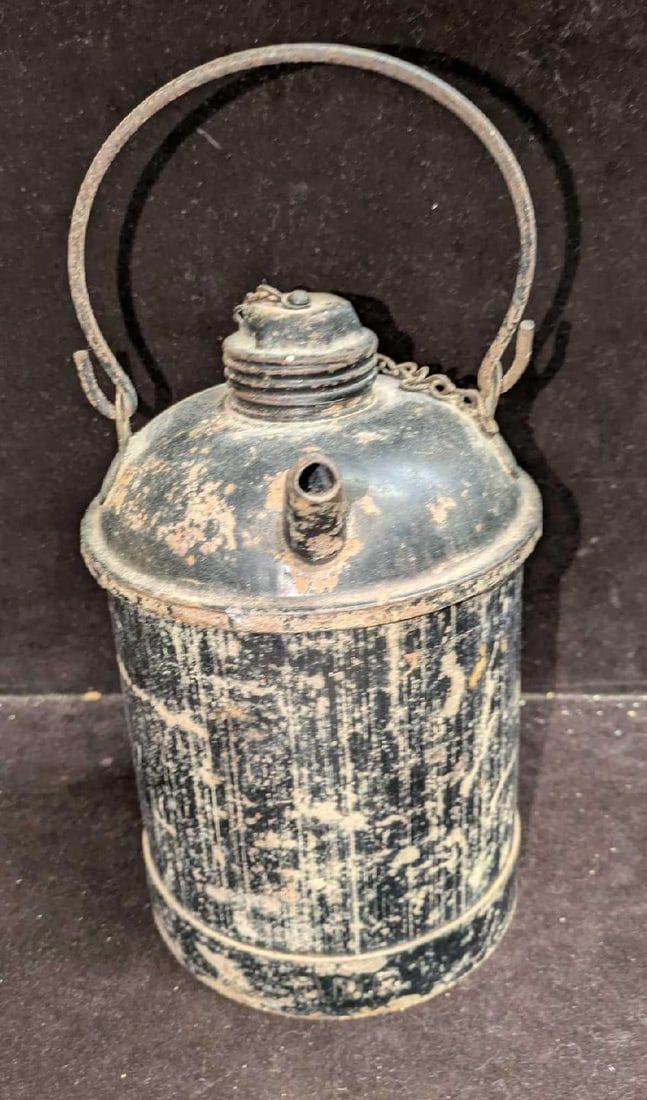 Lot 412: Vintage Black Metal Oil Can