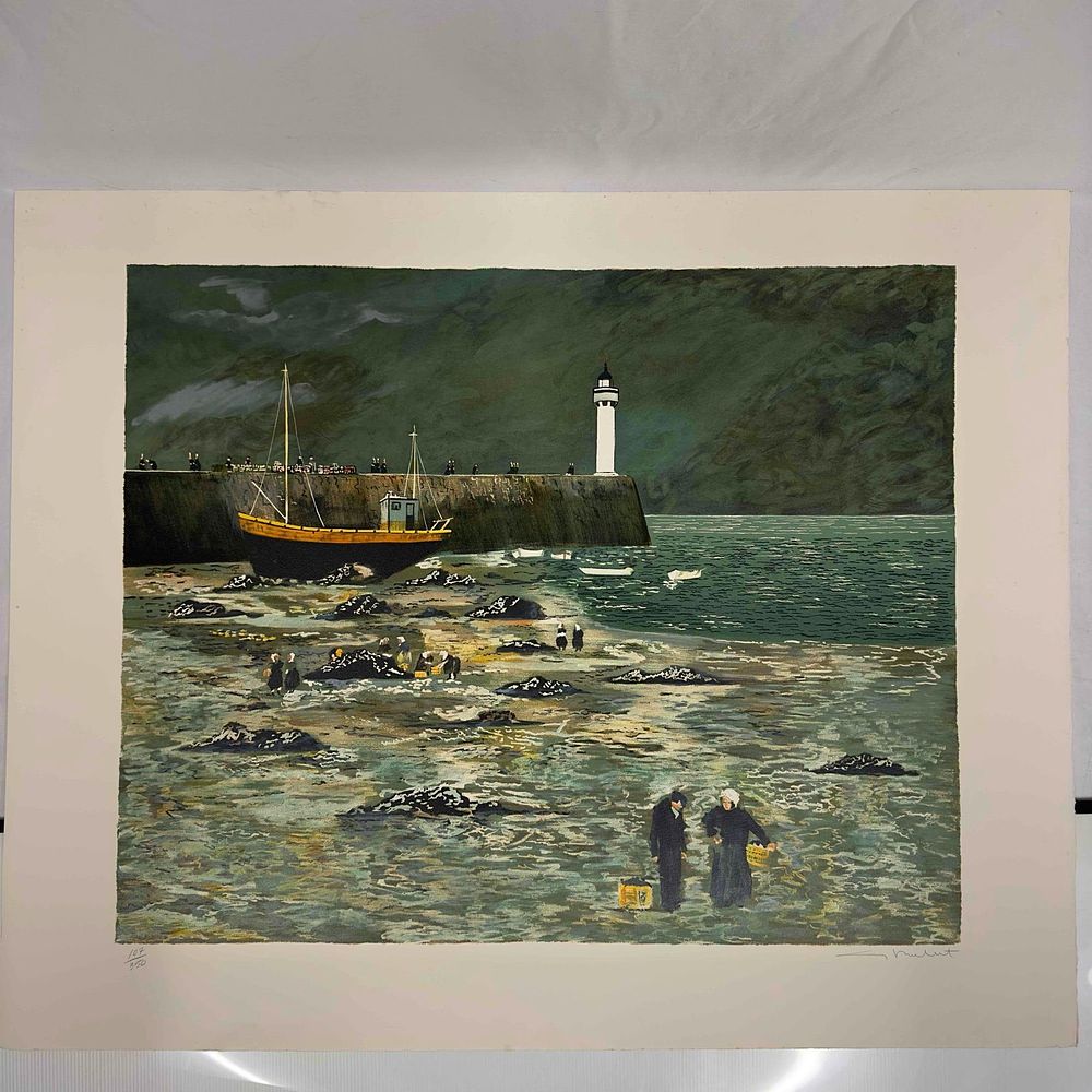 Lot 429: Guy Buffet Rocky Waters Rock Pier Lighthouse Landscape Signed Numbered Lithograph