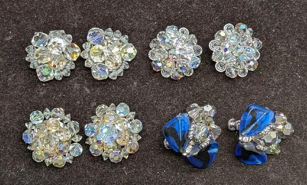 Lot 430: Vintage Vendome Glass Cluster And AB Crystal Cluster Clip On Earrings