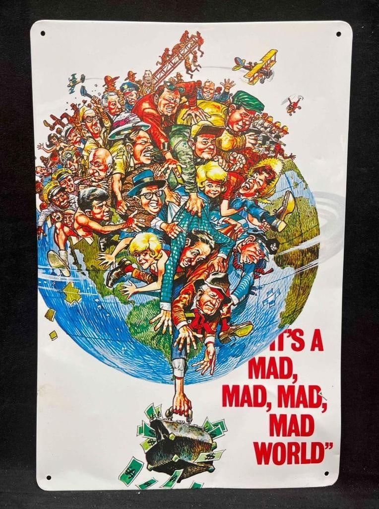 Lot 455: Retro Metal Tin "It's A Mad Mad Mad World Movie Sign"